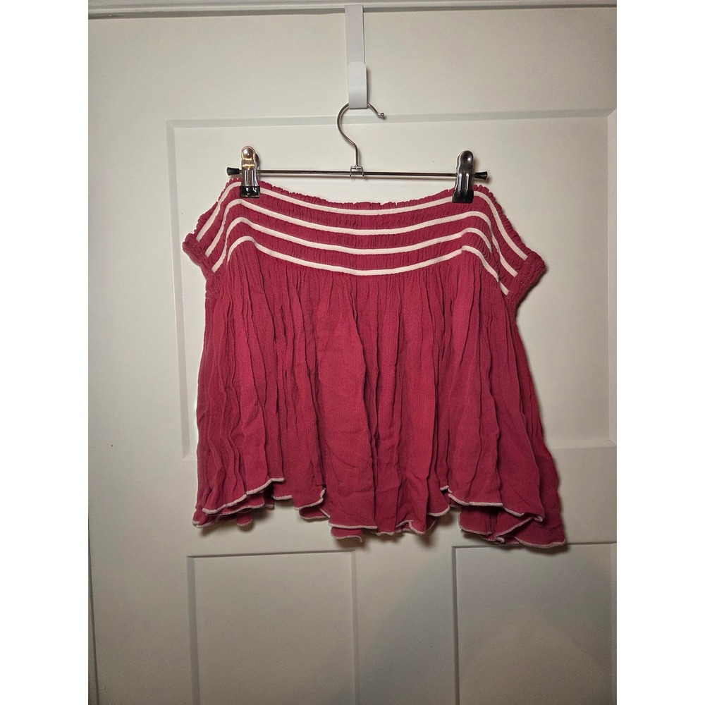 Free People Extratropical Raspberry Pink Smocked Off Shoulder Top Large